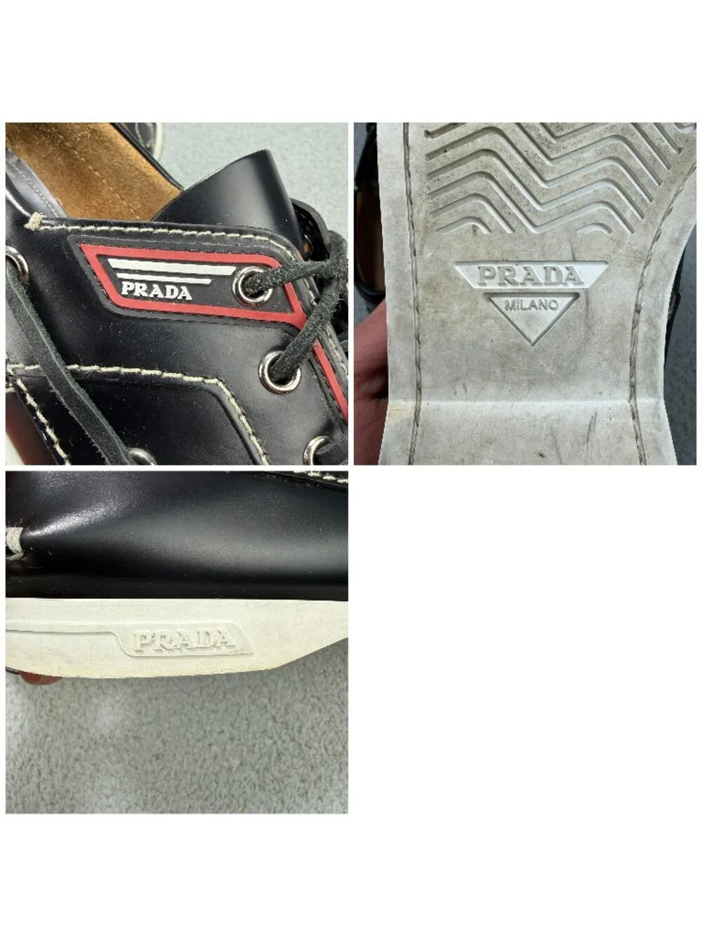 Prada Boat Shoes Men 11 / UK 10 Black Brushed Spazzolato Leather Lace Up Loafers